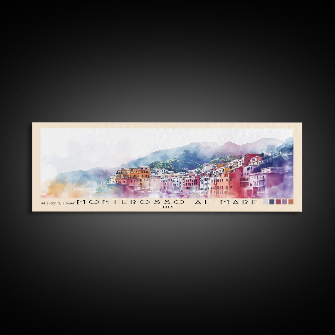 Monterosso al Mare, Italy Watercolor Print, Vacation Gift, Italy Wall Art, Beach Painting, Beach Decor, Large Wall Art, Wood Frame Art