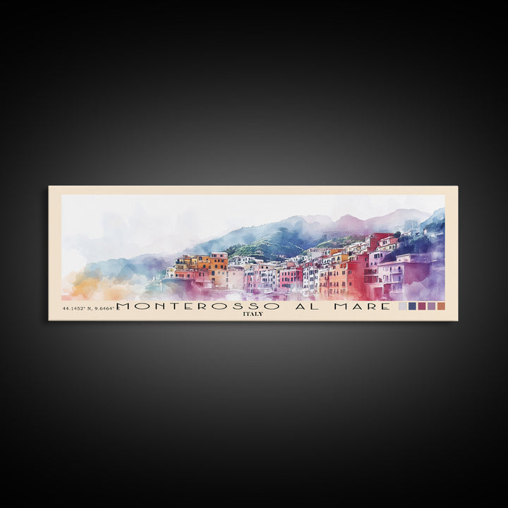 Monterosso al Mare, Italy Watercolor Print, Vacation Gift, Italy Wall Art, Beach Painting, Beach Decor, Large Wall Art, Wood Frame Art