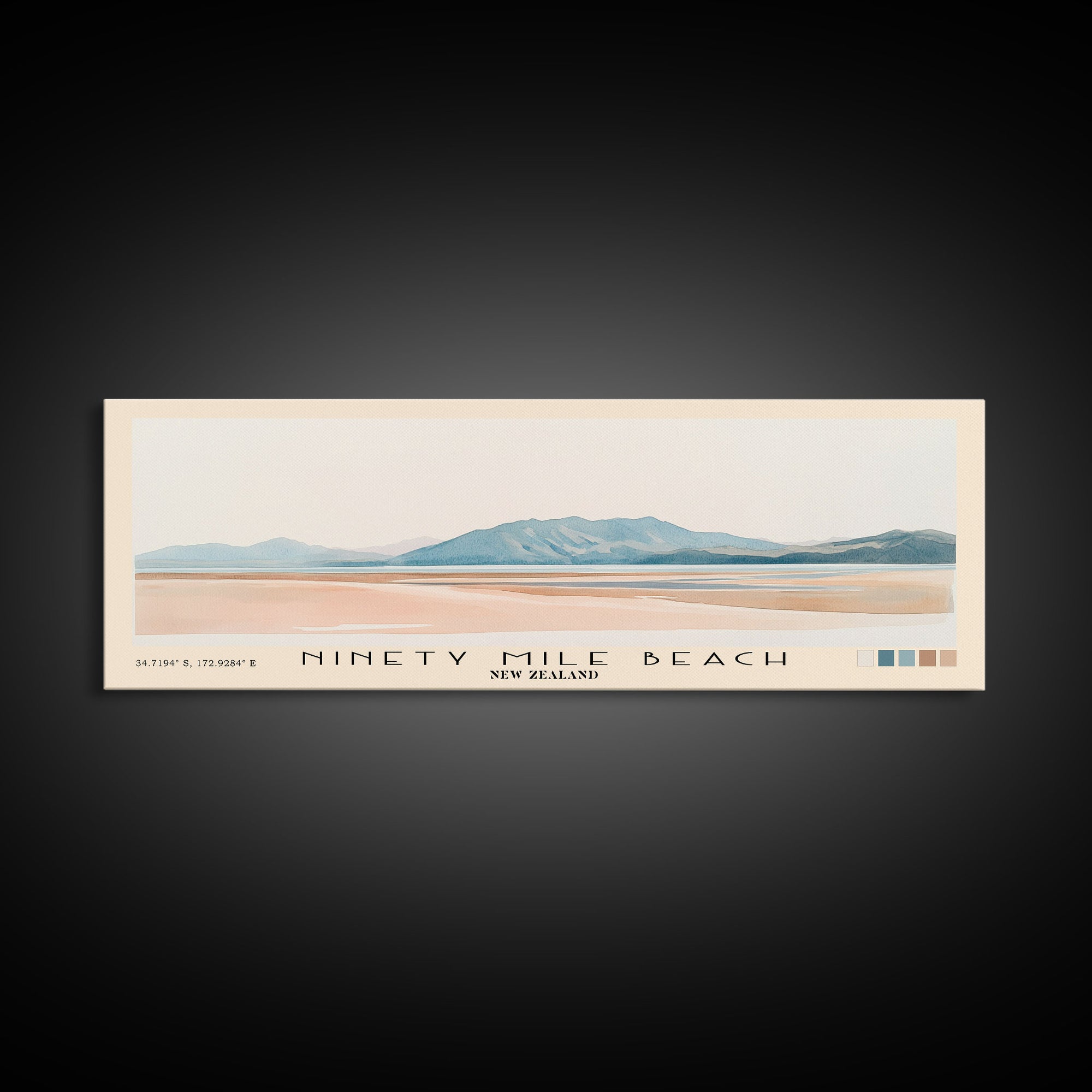 Ninety Mile Beach, New Zealand Watercolor Print, Vacation Gift, New Zealand Wall Art, Beach Painting, Beach Decor, Large Wall Art, Wood Frame Art