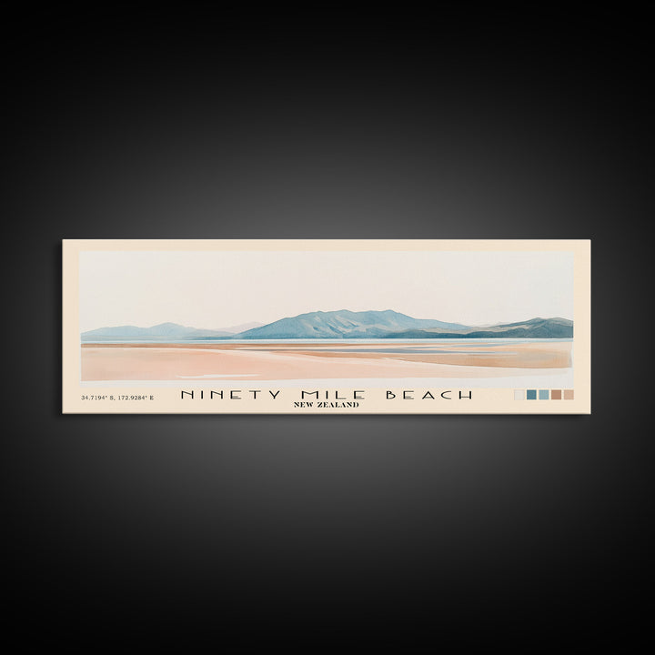 Ninety Mile Beach, New Zealand Watercolor Print, Vacation Gift, New Zealand Wall Art, Beach Painting, Beach Decor, Large Wall Art, Wood Frame Art