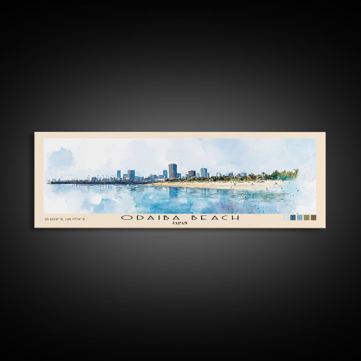 Odaiba Beach, Japan Watercolor Print, Vacation Gift, Japan Wall Art, Beach Painting, Beach Decor, Beach Or Lakehouse Art