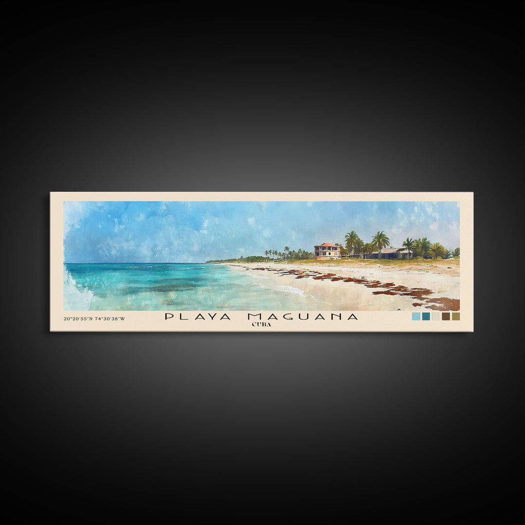 Playa Maguana, Cuba Watercolor Beach Print, Vacation Gift, Cuba Wall Art, Framed Canvas Print, Framed Beach Painting