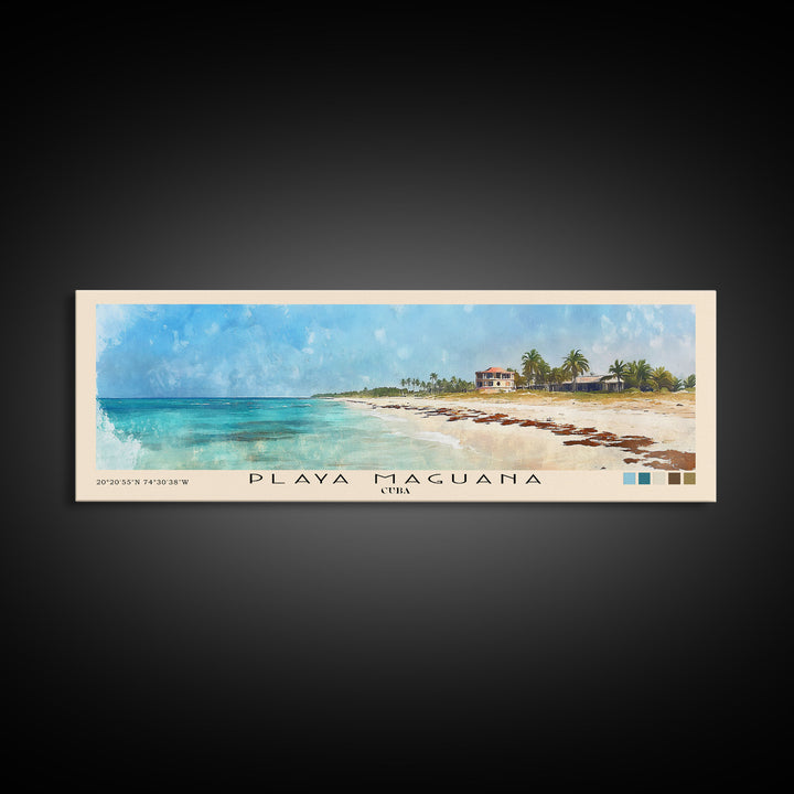 Playa Maguana, Cuba Watercolor Beach Print, Vacation Gift, Cuba Wall Art, Framed Canvas Print, Framed Beach Painting