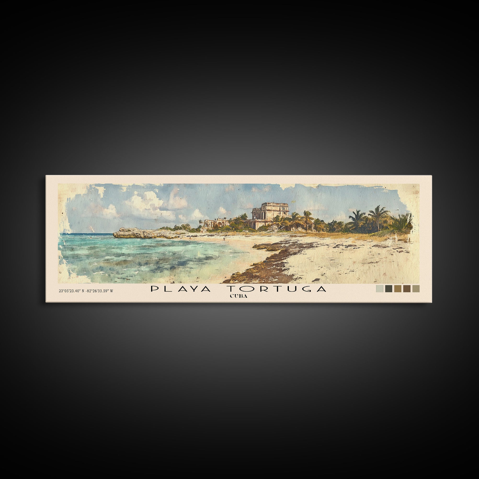 Playa Tortuga, Cuba Watercolor Beach Print, Vacation Gift, Cuba Wall Art, Framed Canvas Print, Framed Beach Painting