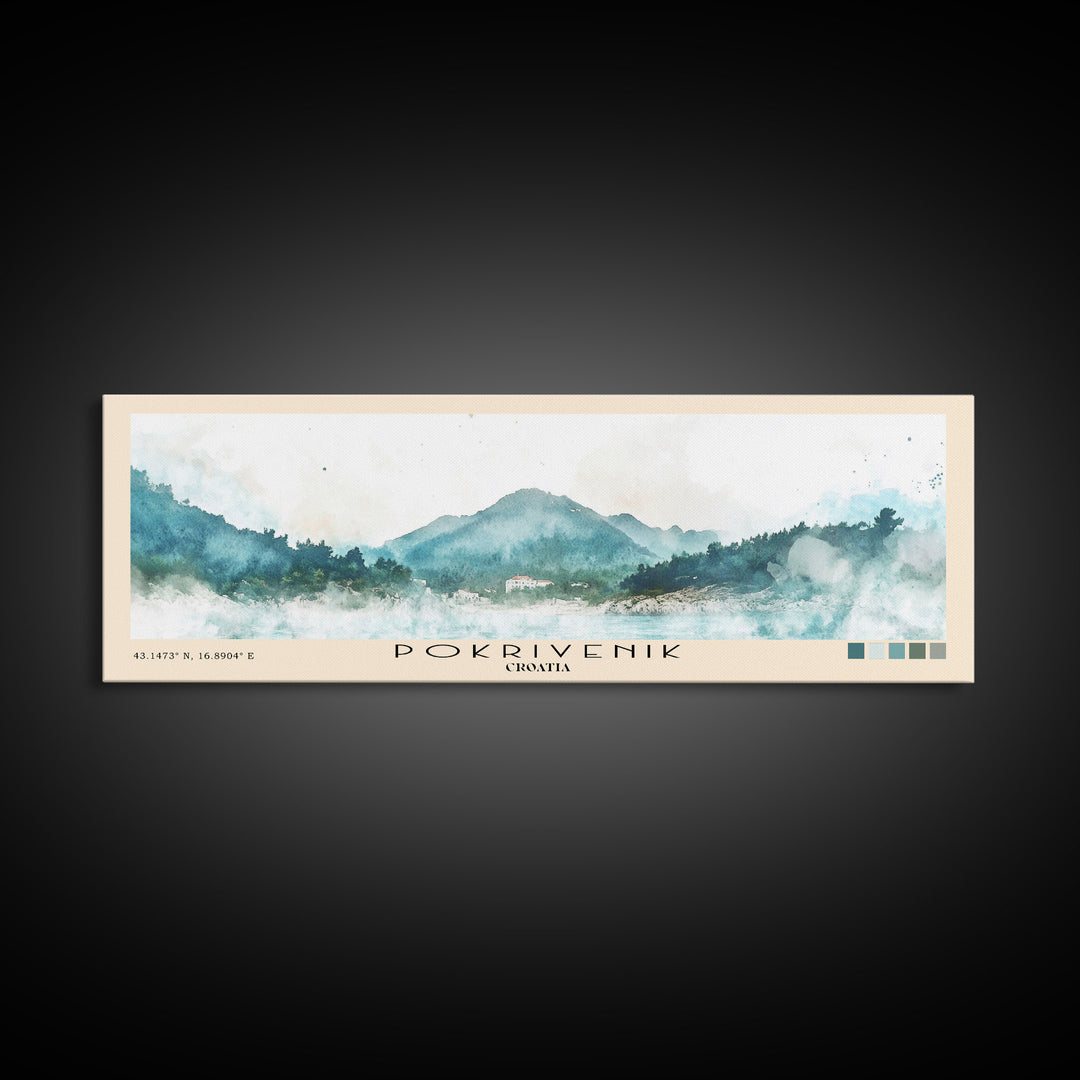 Pokrivenik, Croatia Watercolor Print, Vacation Gift, Croatia Wall Art, Beach Painting, Beach Decor, Large Wall Art, Wood Frame Art