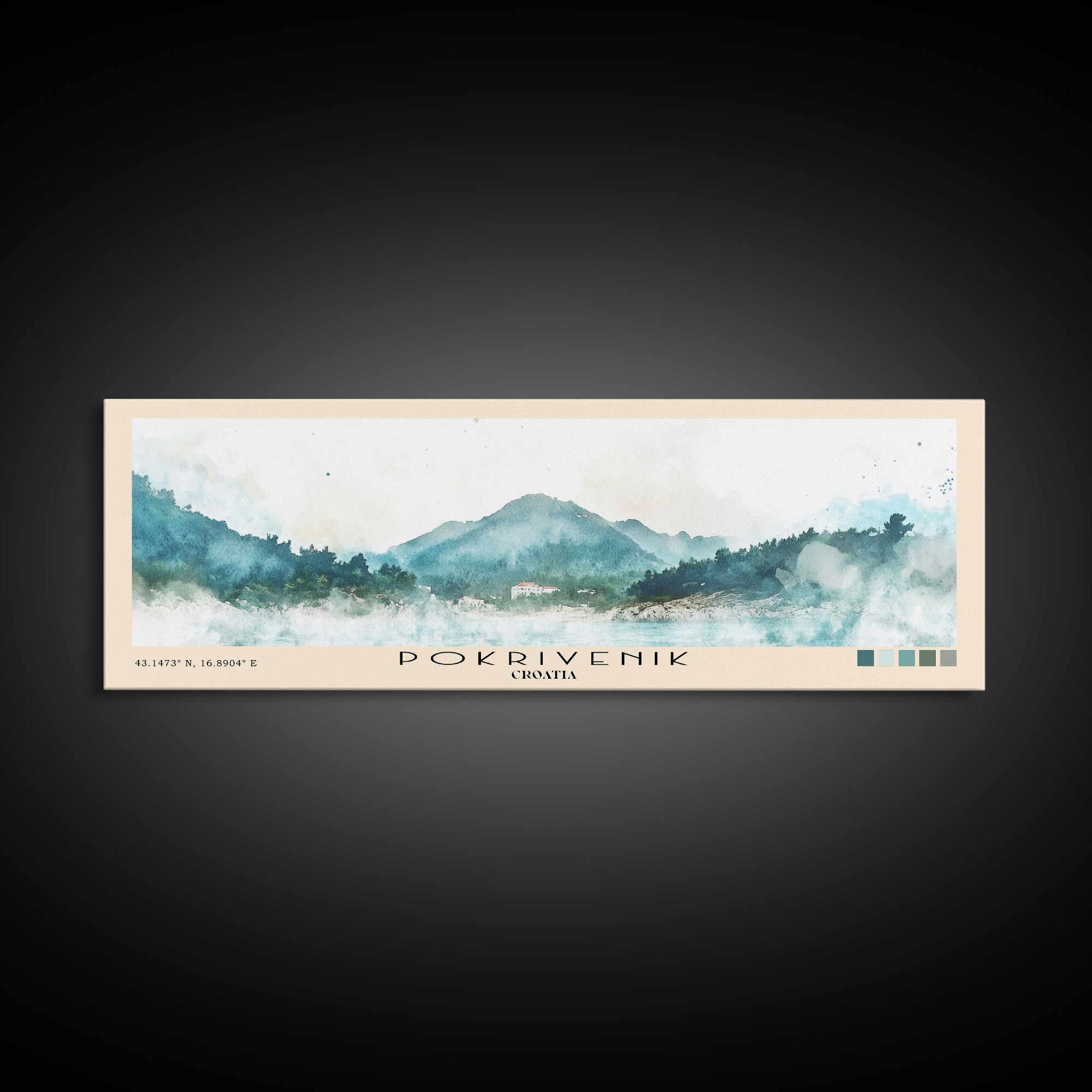 Pokrivenik, Croatia Watercolor Print, Vacation Gift, Croatia Wall Art, Beach Painting, Beach Decor, Large Wall Art, Wood Frame Art