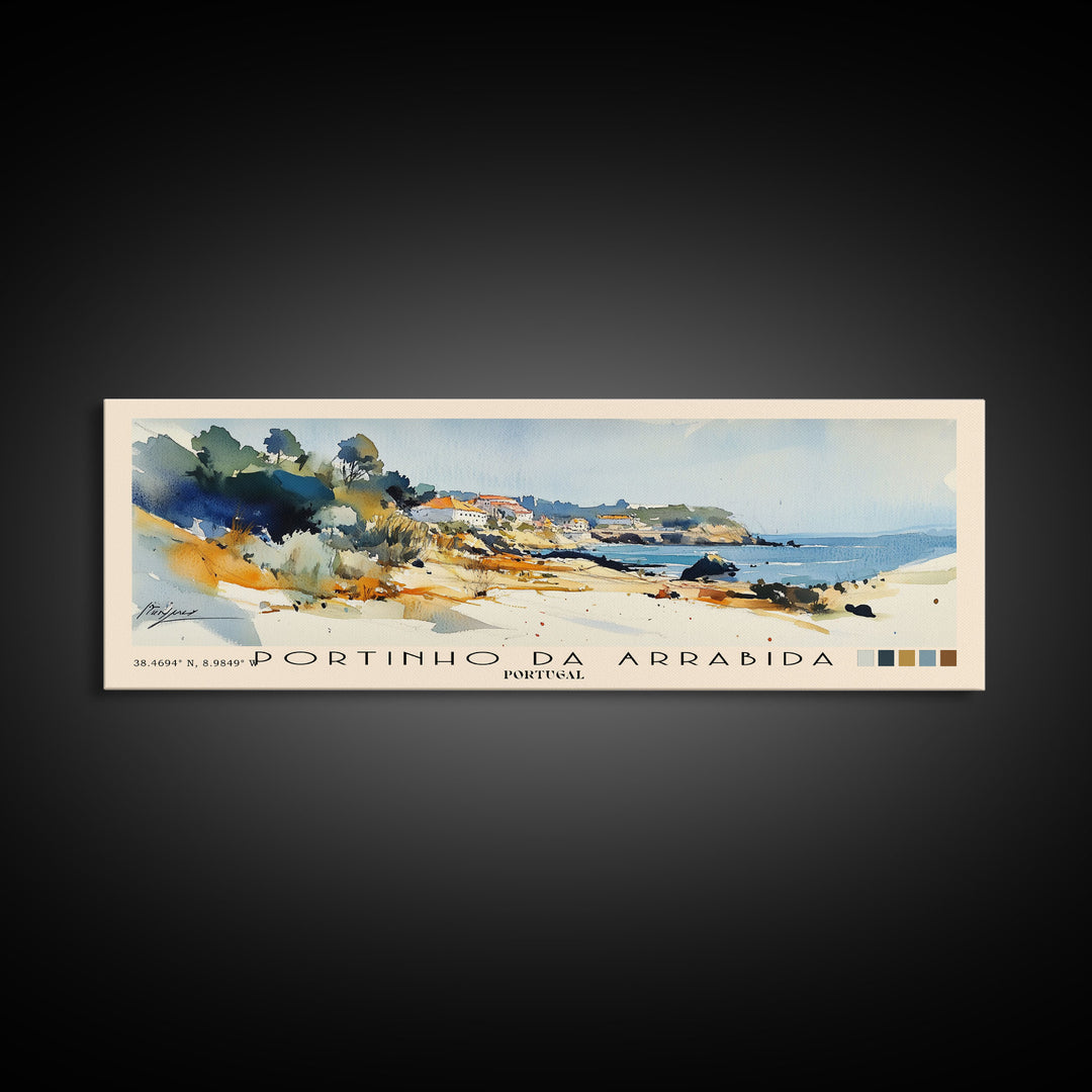Portinho da Arrabida, Portugal Watercolor Print, Vacation Gift, Portugal Wall Art, Beach Painting, Beach Decor, Large Wall Art, Wood Frame Art
