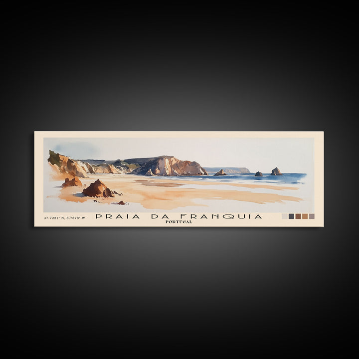 Praia da Franquia, Portugal Watercolor Print, Vacation Gift, Portugal Wall Art, Beach Painting, Beach Decor, Large Wall Art, Wood Frame Art