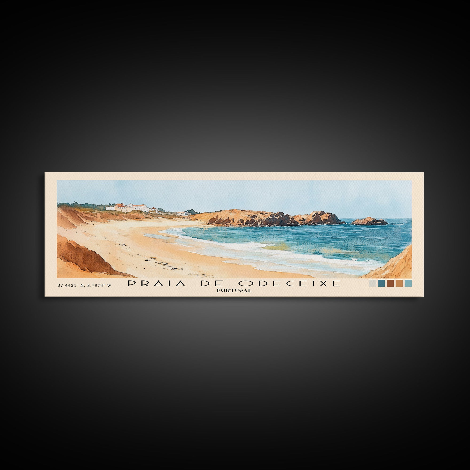 Praia de Odeceixe, Portugal Watercolor Print, Vacation Gift, Portugal Wall Art, Beach Painting, Beach Decor, Large Wall Art, Wood Frame Art