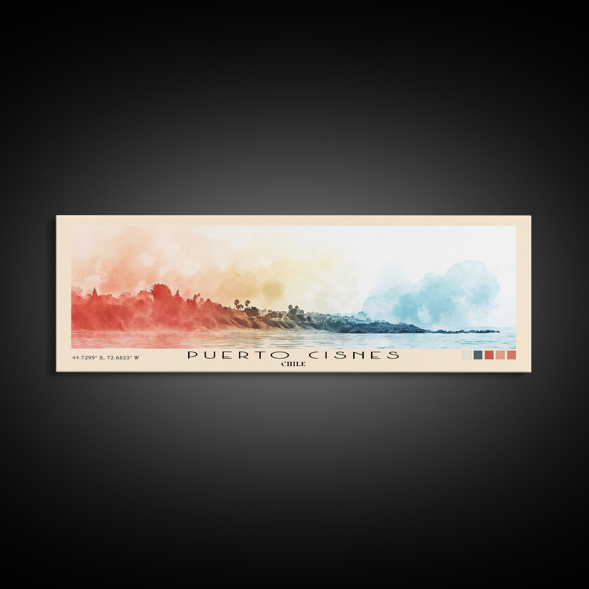 Puerto Cisnes, Chile Watercolor Beach Print, Vacation Gift, Chile Wall Art, Beach Painting, Beach Decor, Beach Painting