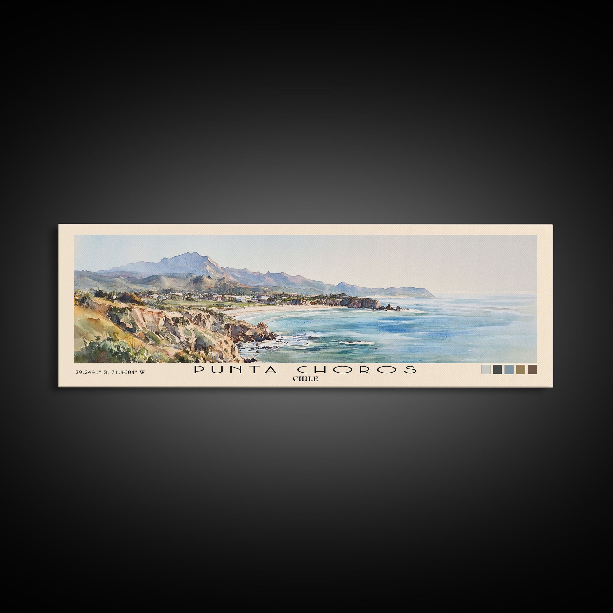 Punta Choros, Chile Watercolor Print, Vacation Gift, Chile Wall Art, Beach Painting, Beach Decor, Large Wall Art, Wood Frame Art