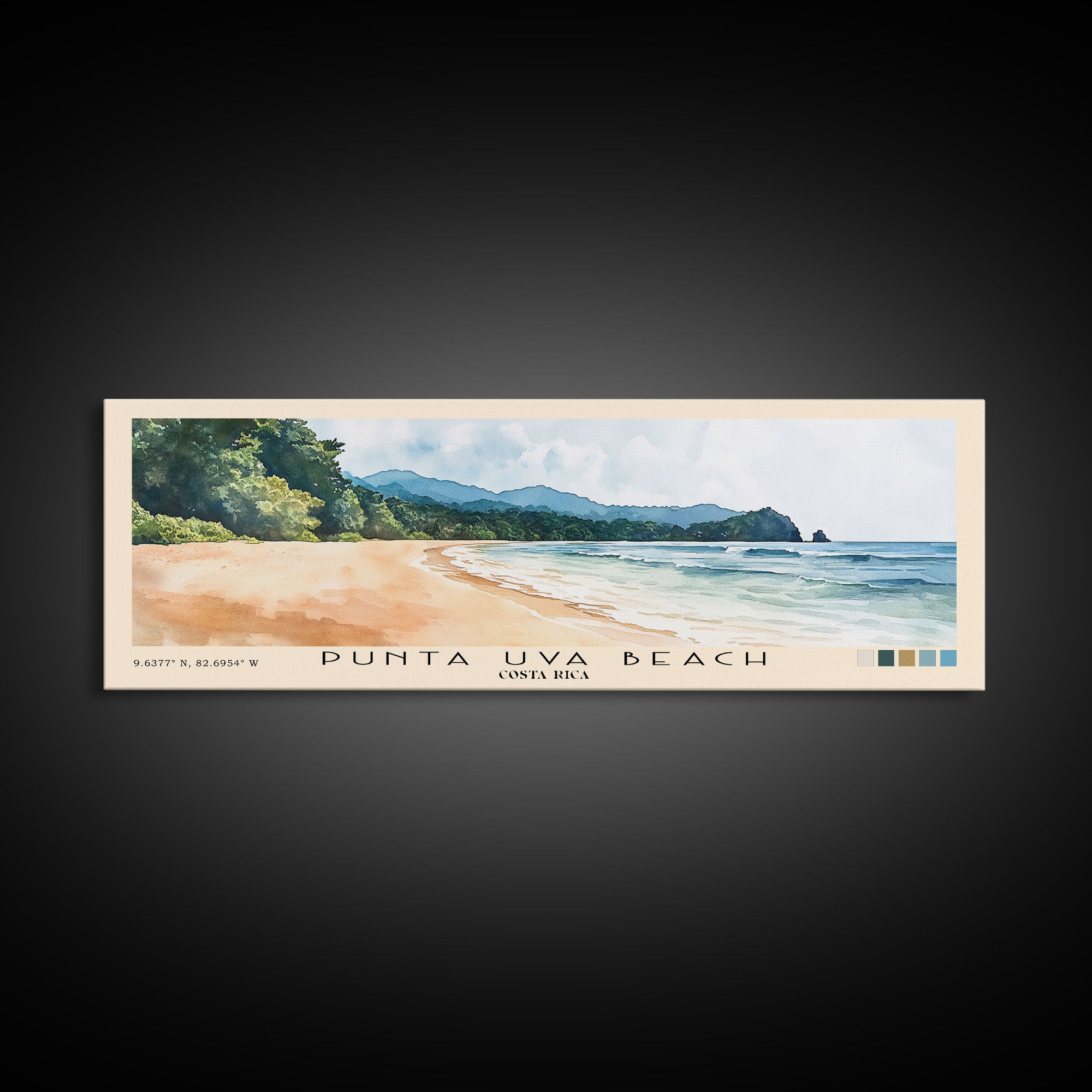 Punta Uva Beach, Costa Rica Watercolor Print, Vacation Gift, Costa Rica Wall Art, Beach Painting, Beach Decor, Large Wall Art, Wood Frame Art