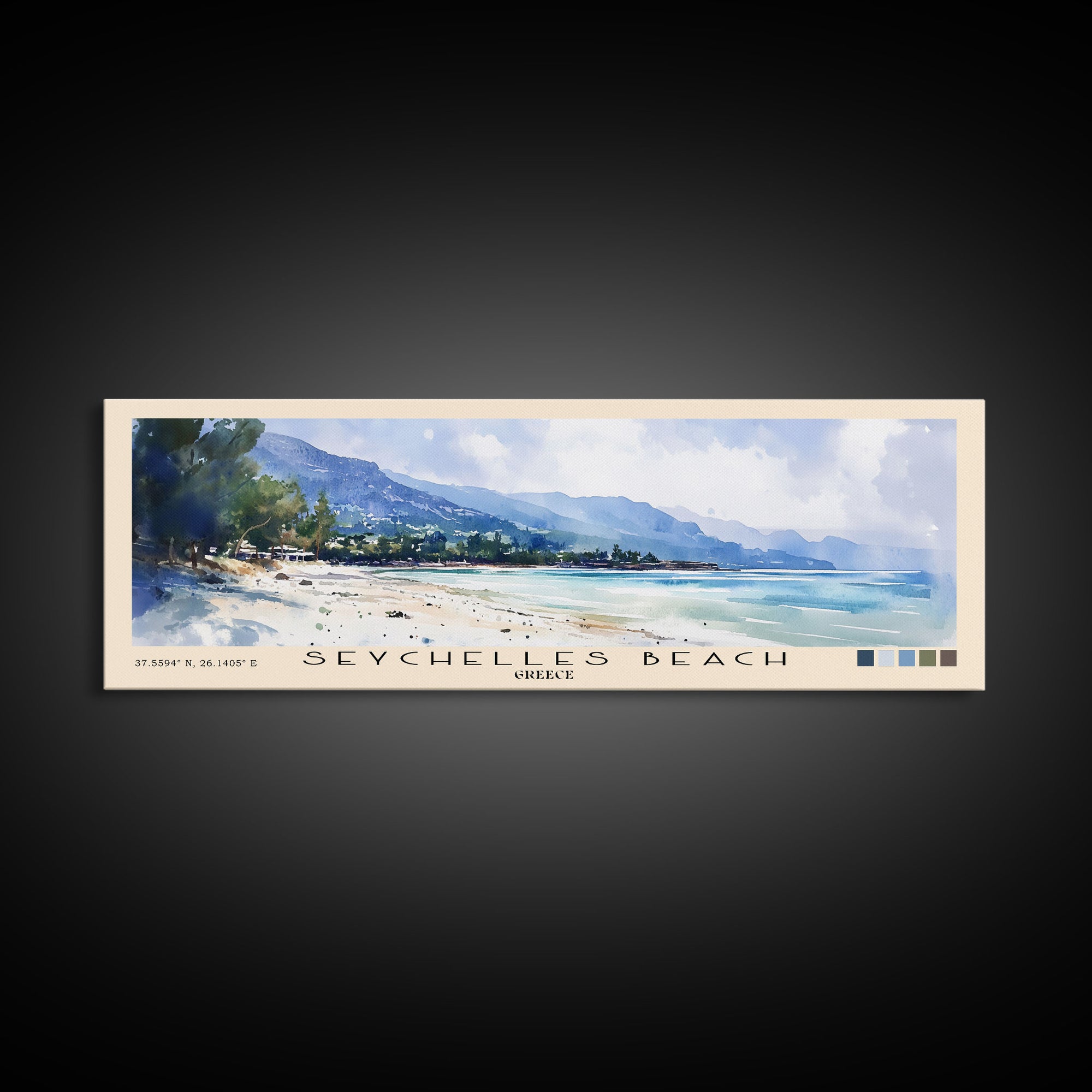 Seychelles Beach, Greece Watercolor Print, Vacation Gift, Greece Wall Art, Beach Painting, Beach Decor, Beach Or Lakehouse Art