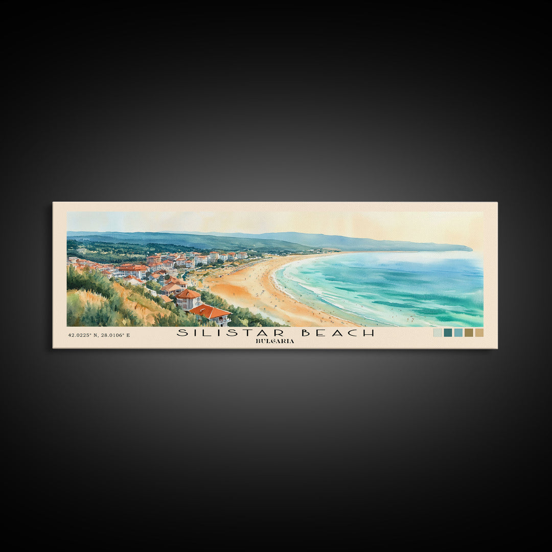 Silistar Beach, Bulgaria Watercolor Beach Print, Vacation Gift, Bulgaria Wall Art, Framed Canvas Print, Framed Beach Painting
