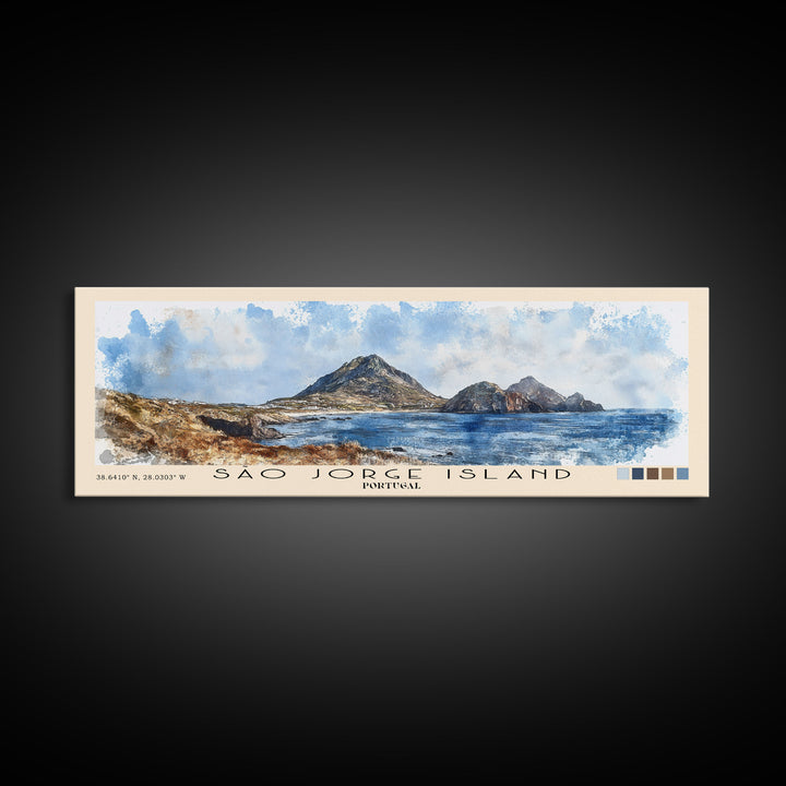 São Jorge Island, Portugal Watercolor Beach Print, Vacation Gift, Portugal Wall Art, Framed Canvas Print, Framed Beach Painting