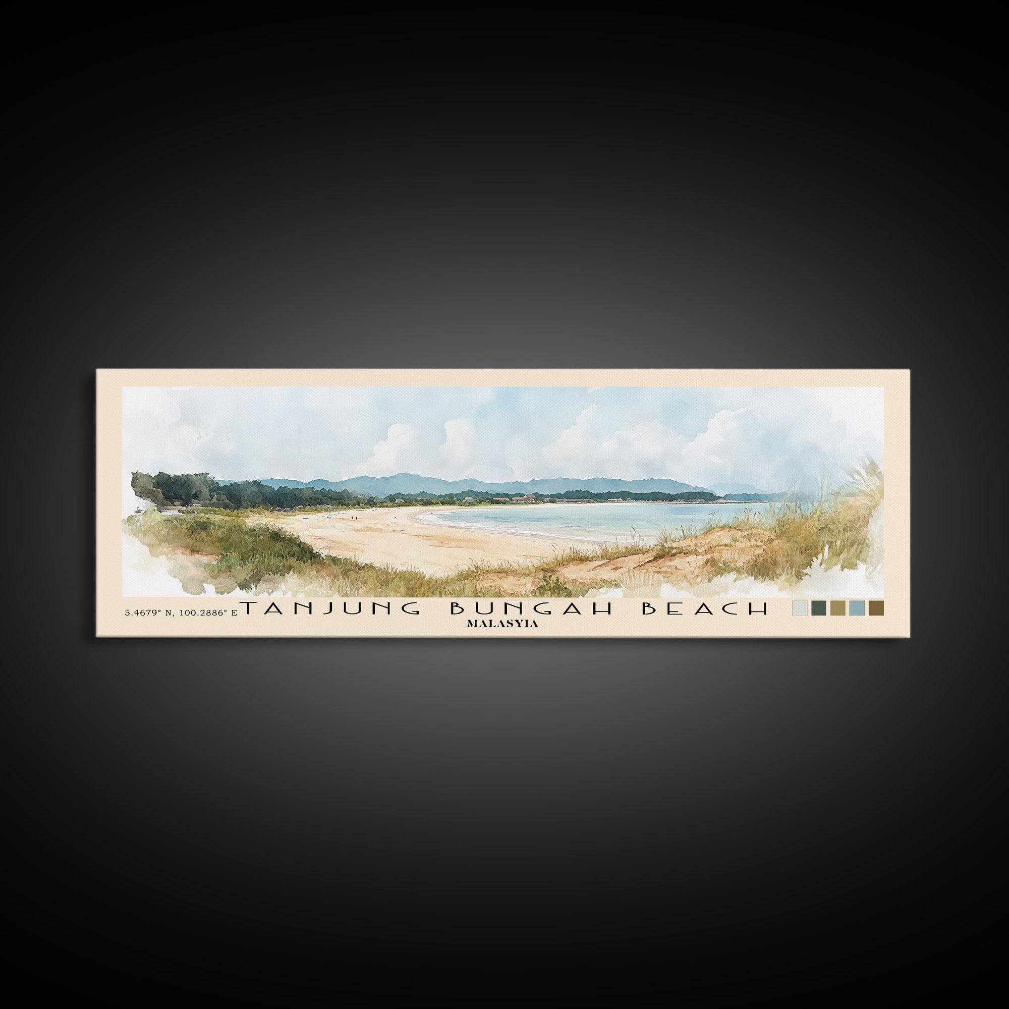 Tanjung Bungah Beach, Malasyia Watercolor Print, Vacation Gift, Malasyia Wall Art, Beach Painting, Beach Decor, Beach Or Lakehouse Art