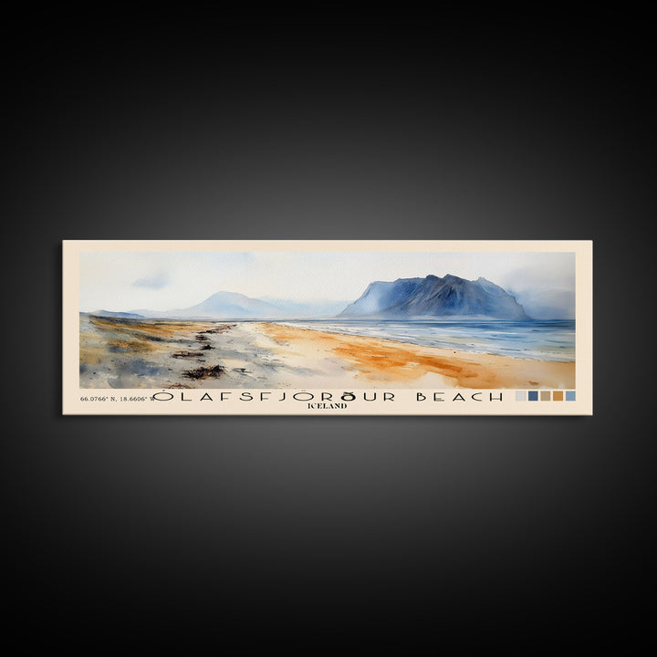 Ólafsfjörður Beach, Iceland Watercolor Print, Vacation Gift, Iceland Wall Art, Beach Painting, Beach Decor, Large Wall Art, Wood Frame Art