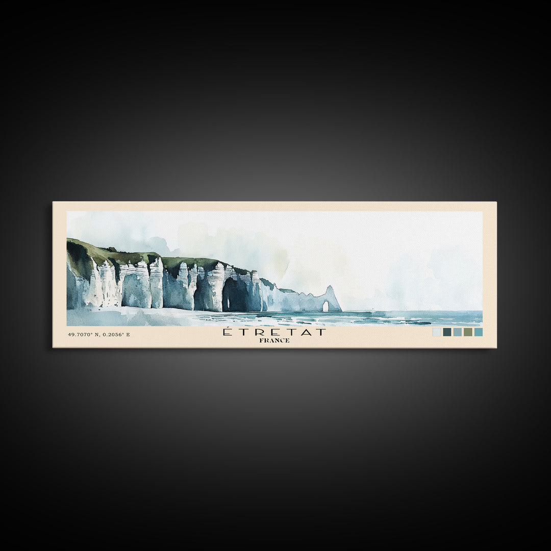 Étretat, France Watercolor Print, Vacation Gift, France Wall Art, Beach Painting, Beach Decor, Large Wall Art, Wood Frame Art