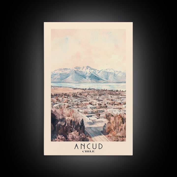 Ancud, Chile Watercolor Print, Vacation Gift, Chile Wall Art, Beach Painting, Beach Decor, Large Wall Art, Wood Frame Art