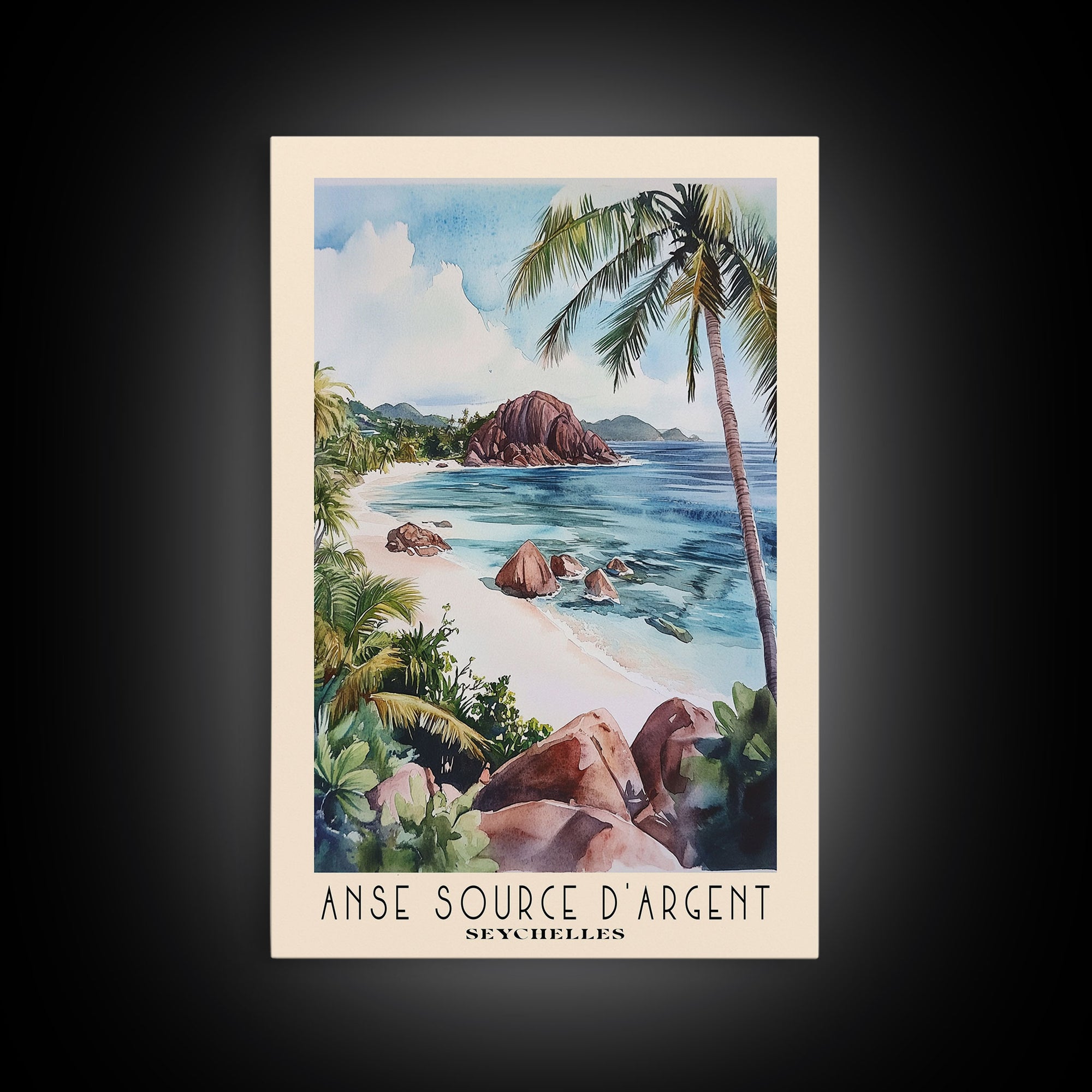 Anse Source d’Argent, Seychelles Watercolor Print, Vacation Gift, Seychelles Wall Art, Beach Painting, Beach Decor, Beach Or Lakehouse Art