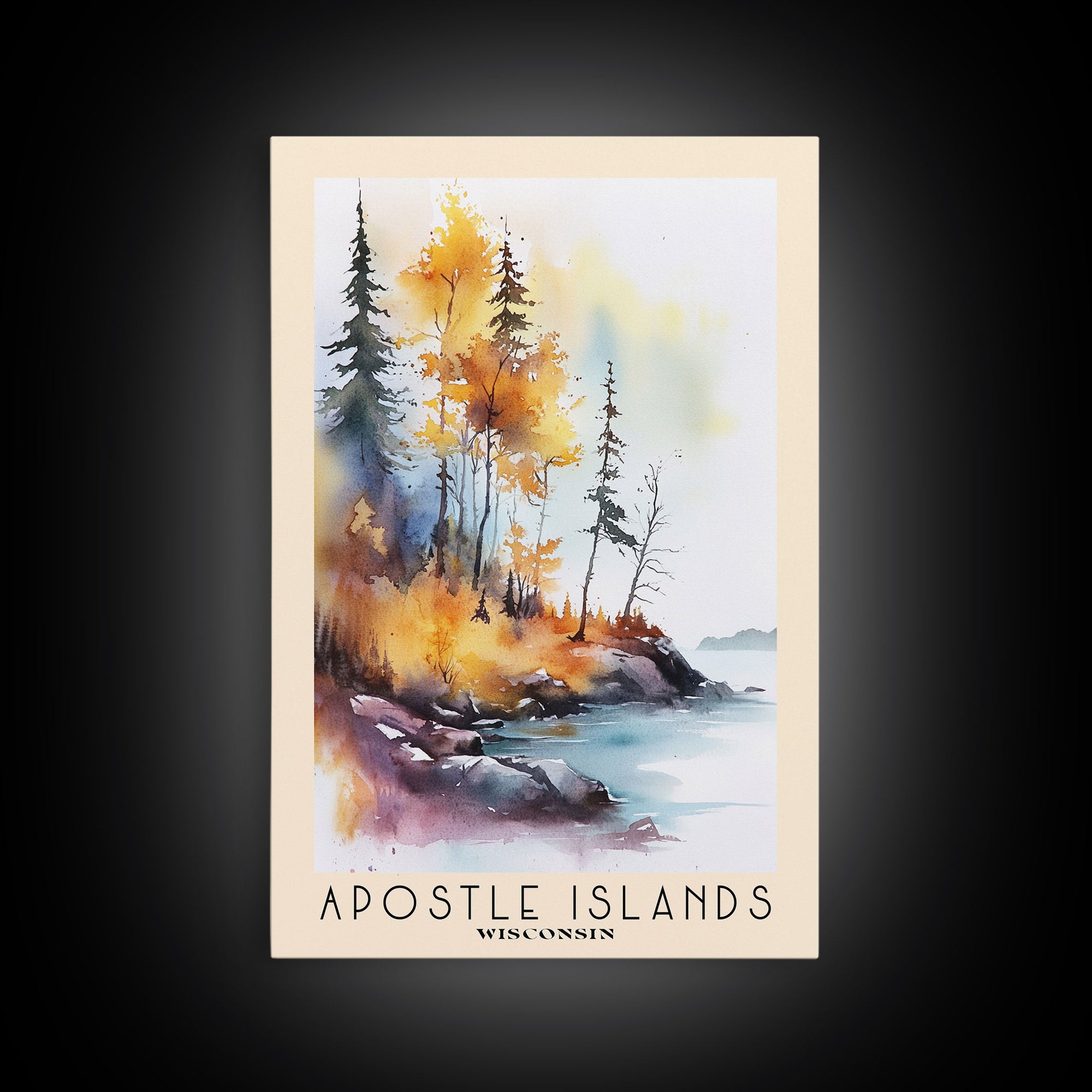 Apostle Islands, Wisconsin Watercolor Print, Vacation Gift, Wisconsin Wall Art, Beach Painting, Beach Decor, Large Wall Art, Wood Frame Art