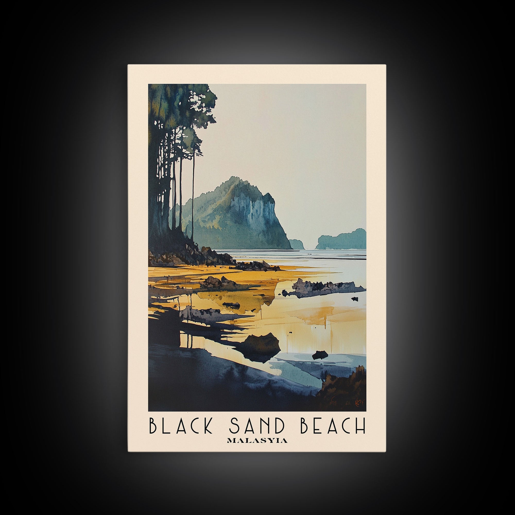 Black Sand Beach, Malasyia Watercolor Print, Vacation Gift, Malasyia Wall Art, Beach Painting, Beach Decor, Beach Or Lakehouse Art