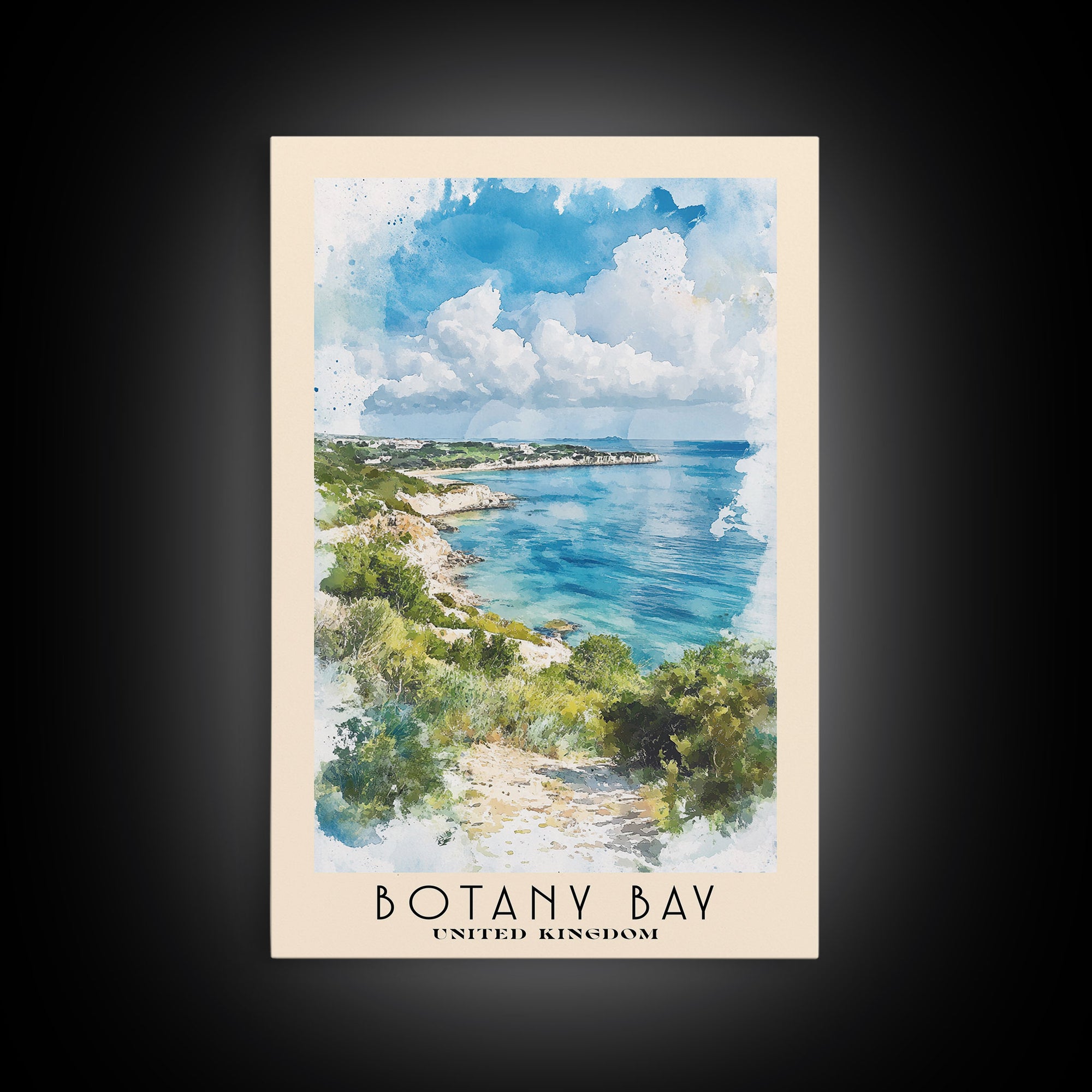 Botany Bay, United Kingdom Watercolor Print, Vacation Gift, United Kingdom Wall Art, Beach Painting, Beach Decor, Large Wall Art, Wood Frame Art