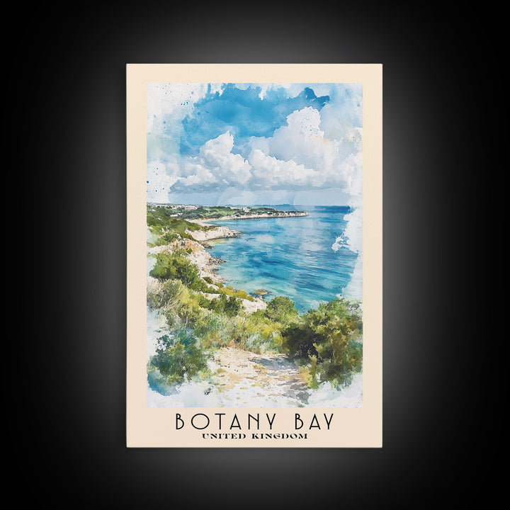 Botany Bay, United Kingdom Watercolor Print, Vacation Gift, United Kingdom Wall Art, Beach Painting, Beach Decor, Large Wall Art, Wood Frame Art