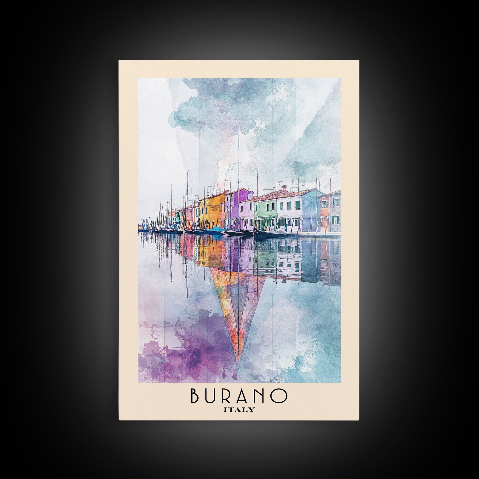 Burano, Italy Watercolor Print, Vacation Gift, Italy Wall Art, Beach Painting, Beach Decor, Large Wall Art, Wood Frame Art