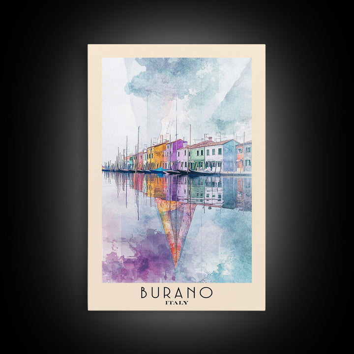 Burano, Italy Watercolor Print, Vacation Gift, Italy Wall Art, Beach Painting, Beach Decor, Large Wall Art, Wood Frame Art