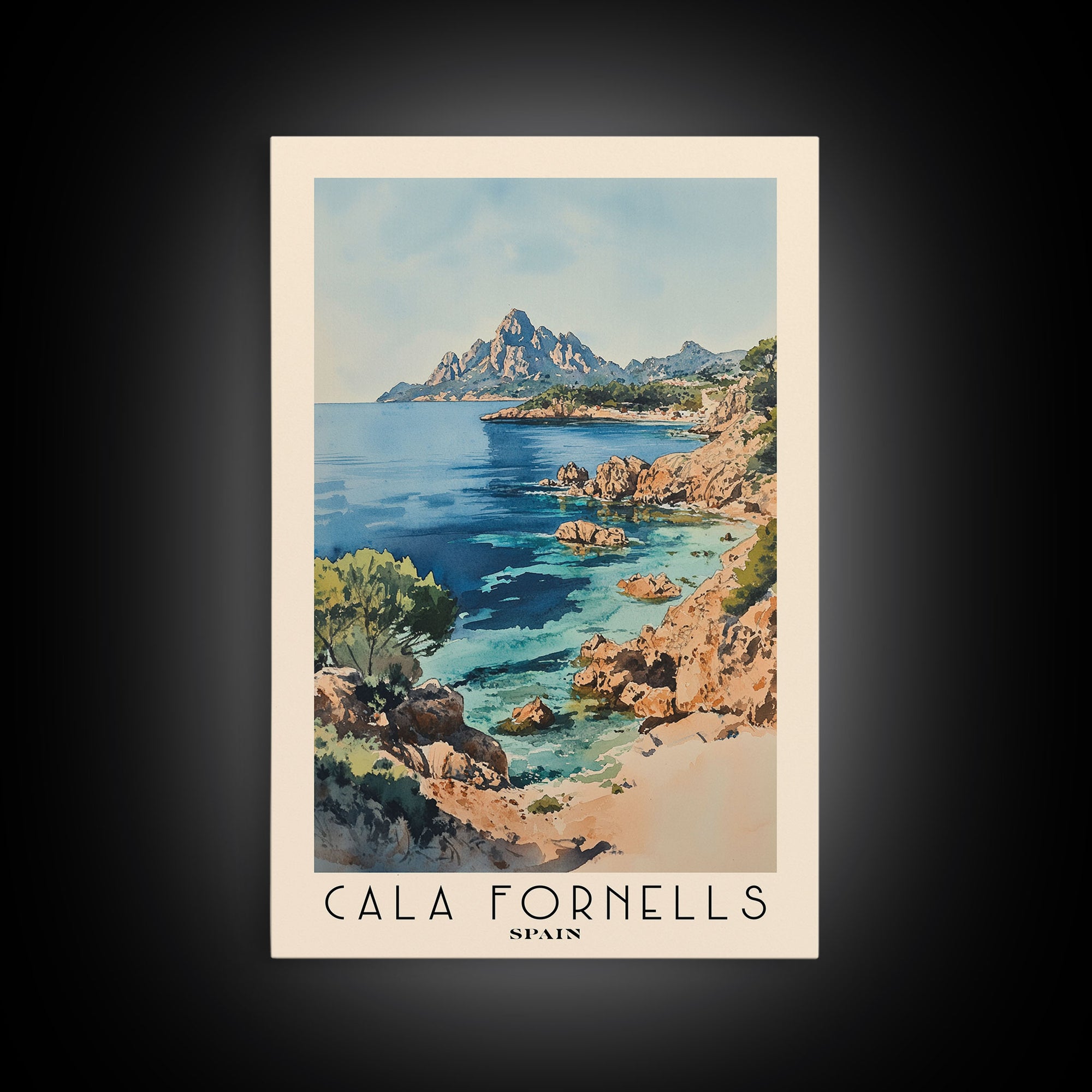 Cala Fornells, Spain Watercolor Print, Vacation Gift, Spain Wall Art, Beach Painting, Beach Decor, Beach Or Lakehouse Art