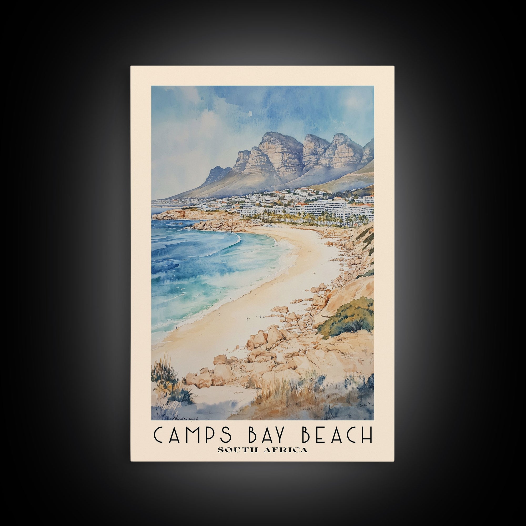 Camps Bay Beach, South Africa Watercolor Print, Vacation Gift, South Africa Wall Art, Beach Painting, Beach Decor, Beach Or Lakehouse Art