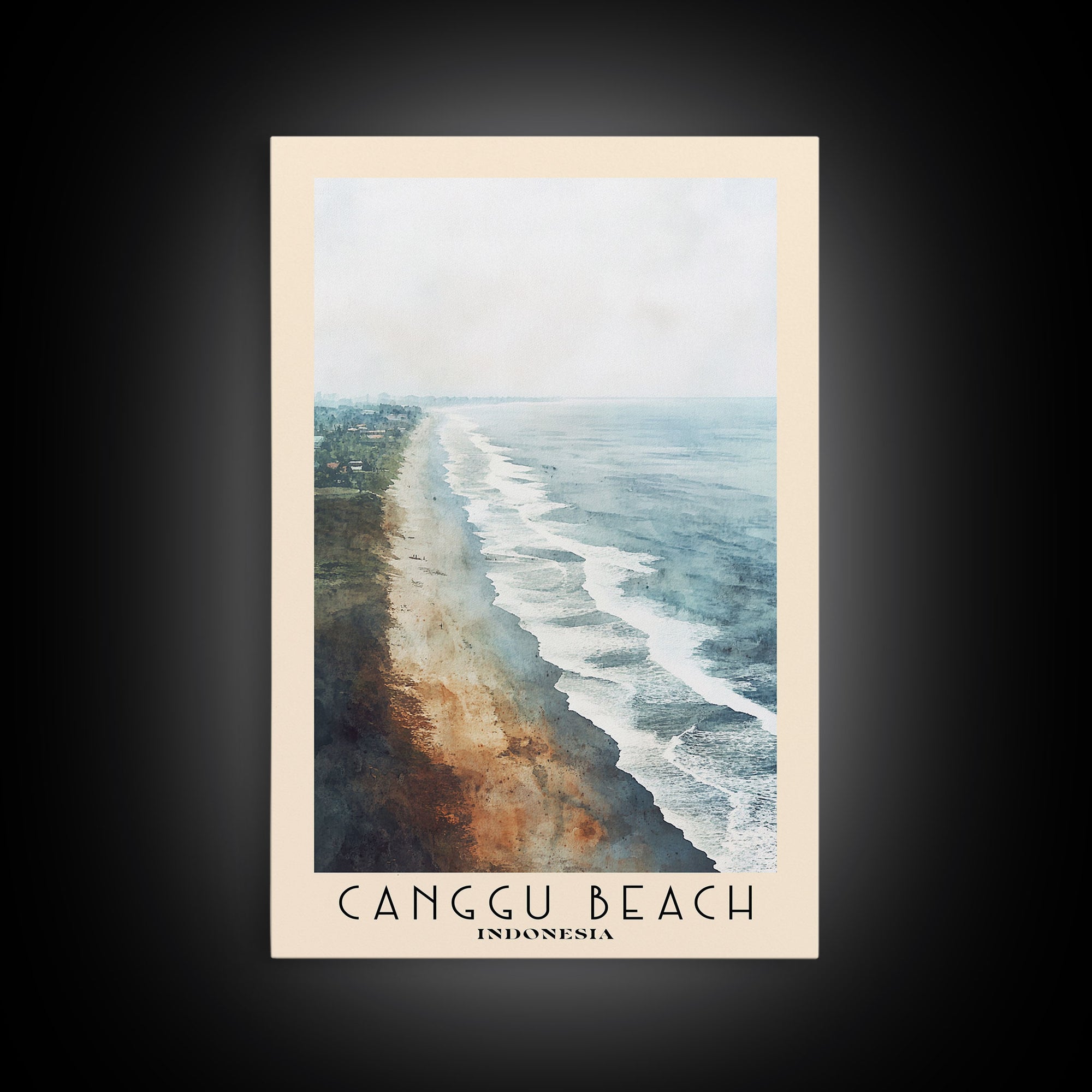 Canggu Beach, Indonesia Watercolor Print, Vacation Gift, Indonesia Wall Art, Beach Painting, Beach Decor, Large Wall Art, Wood Frame Art
