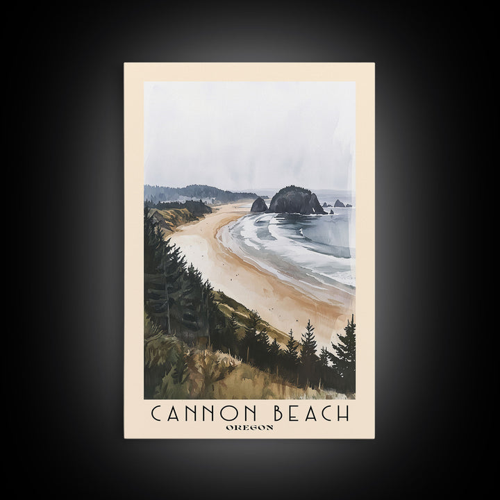 Cannon Beach, Oregon Watercolor Beach Print, Vacation Gift, Oregon Wall Art, Framed Canvas Print, Framed Beach Painting