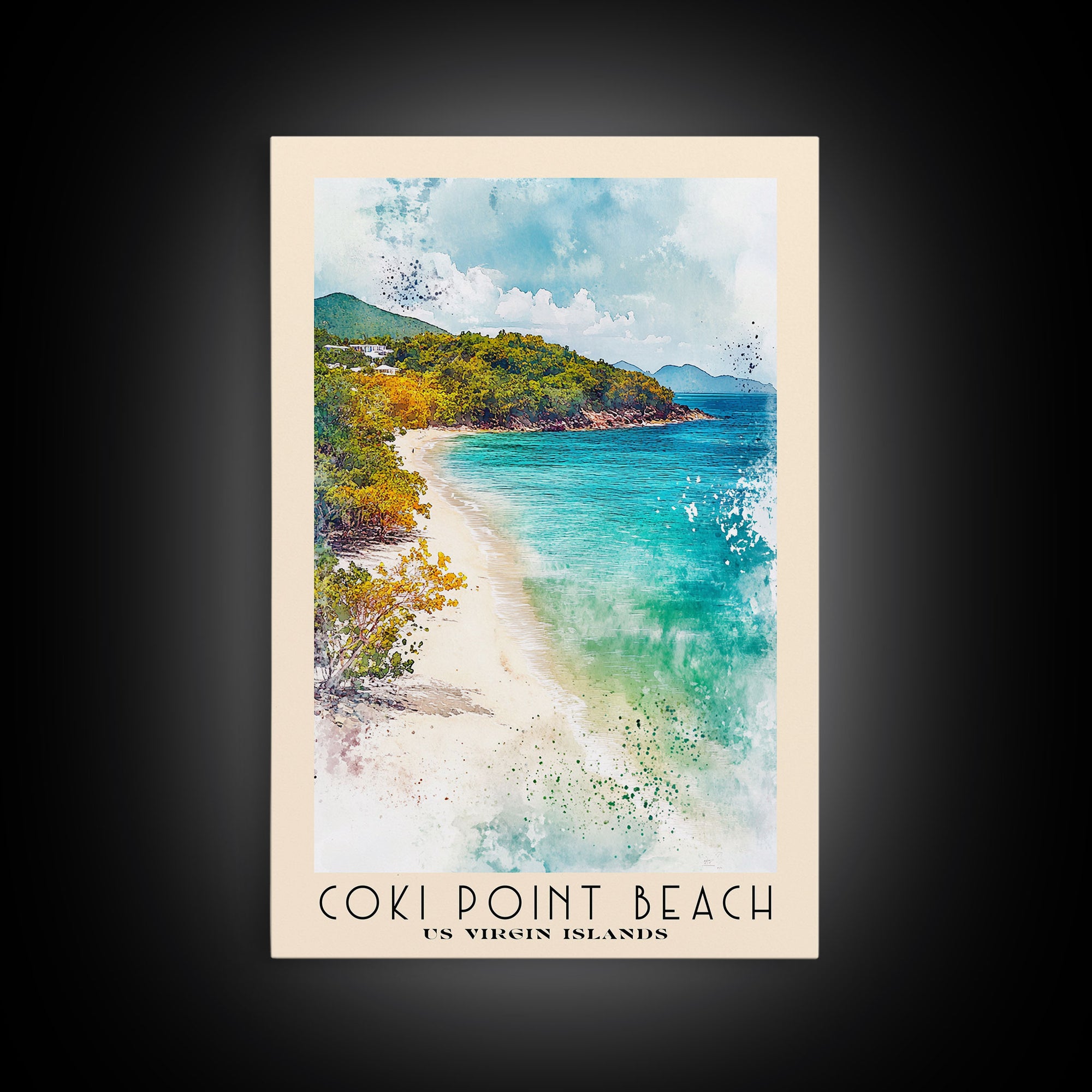 Coki Point Beach, US Virgin islands Watercolor Print, Vacation Gift, US Virgin islands Wall Art, Vacation Wall Art, Vacatation Memories, Beach Decor, Beach Or Lakehouse Art