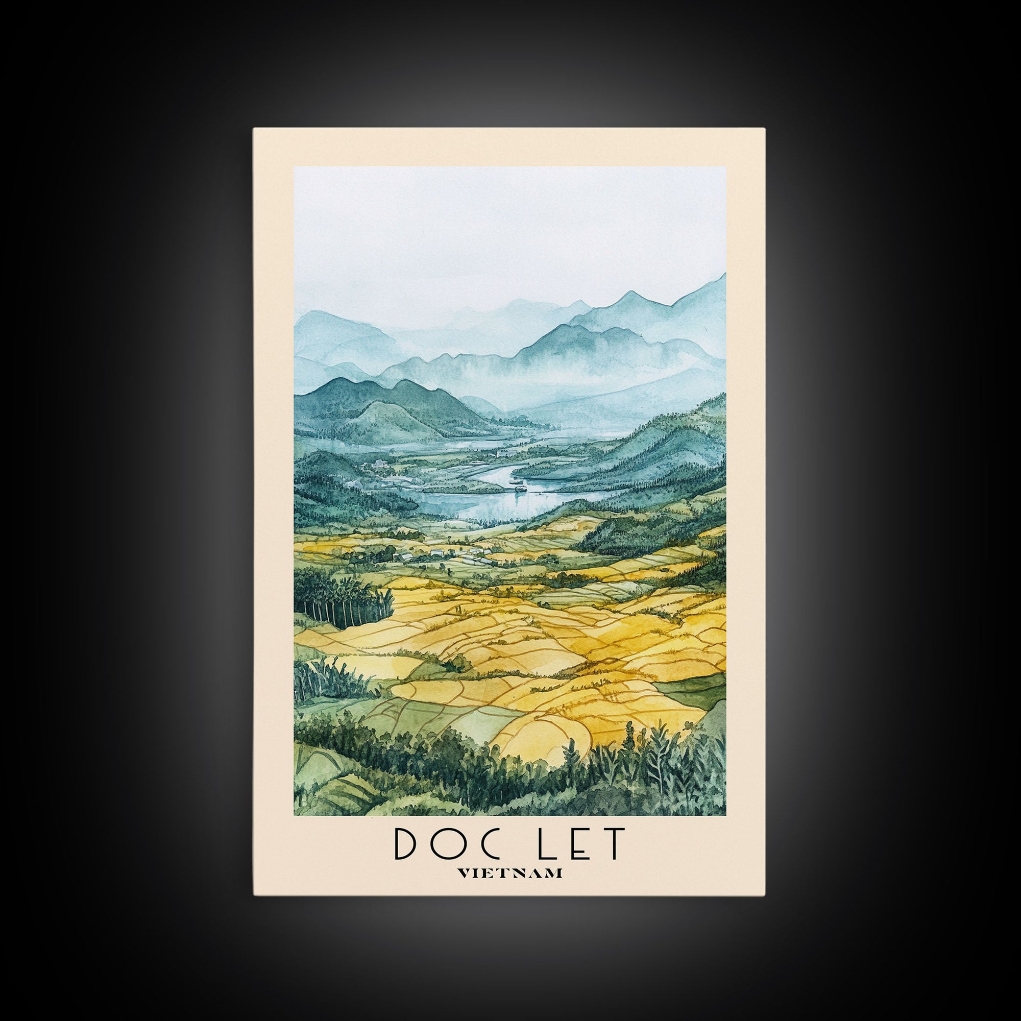 Doc Let, Vietnam Watercolor Print, Vacation Gift, Vietnam Wall Art, Beach Painting, Beach Decor, Large Wall Art, Wood Frame Art