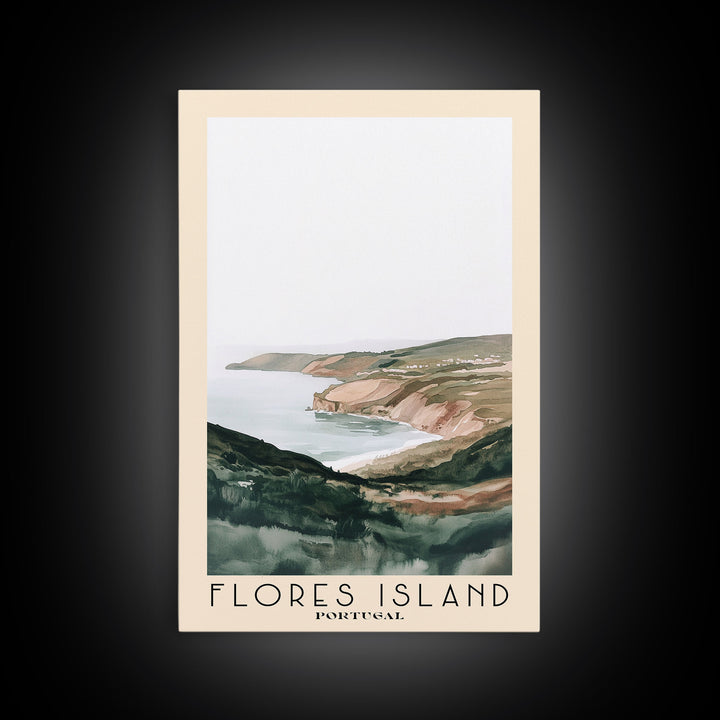 Flores Island, Portugal Watercolor Beach Print, Vacation Gift, Portugal Wall Art, Framed Canvas Print, Framed Beach Painting