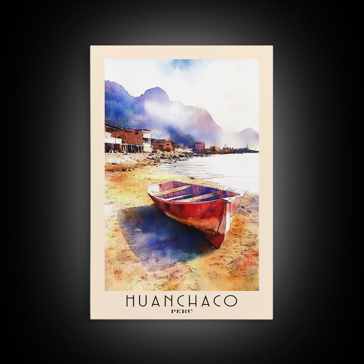 Huanchaco, Peru Watercolor Beach Print, Vacation Gift, Peru Wall Art, Framed Canvas Print, Framed Beach Painting