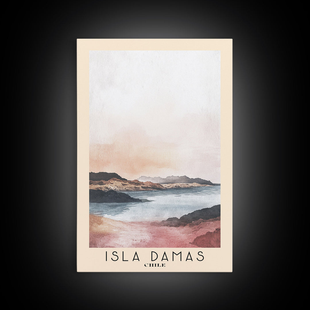 Isla Damas, Chile Watercolor Beach Print, Vacation Gift, Chile Wall Art, Framed Canvas Print, Framed Beach Painting