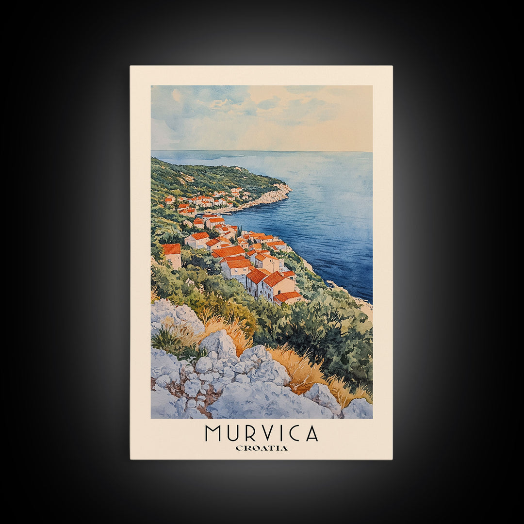 Murvica, Croatia Watercolor Print, Vacation Gift, Croatia Wall Art, Beach Painting, Beach Decor, Large Wall Art, Wood Frame Art