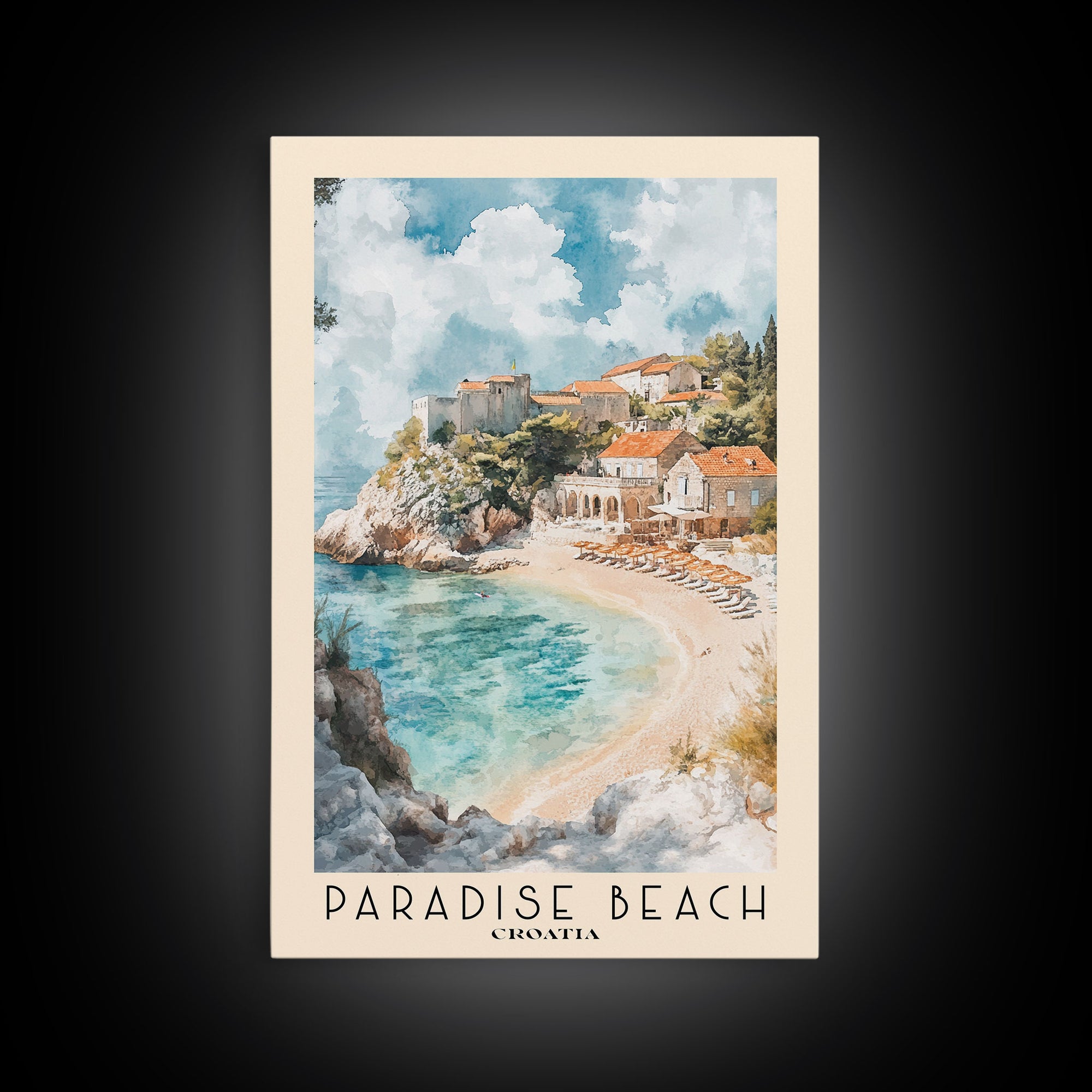 Paradise Beach, Croatia Watercolor Print, Vacation Gift, Croatia Wall Art, Vacation Wall Art, Vacatation Memories, Beach Decor, Beach Or Lakehouse Art