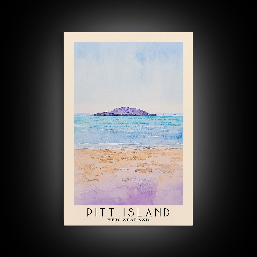 Pitt Island, New Zealand Watercolor Beach Print, Vacation Gift, New Zealand Wall Art, Framed Canvas Print, Framed Beach Painting