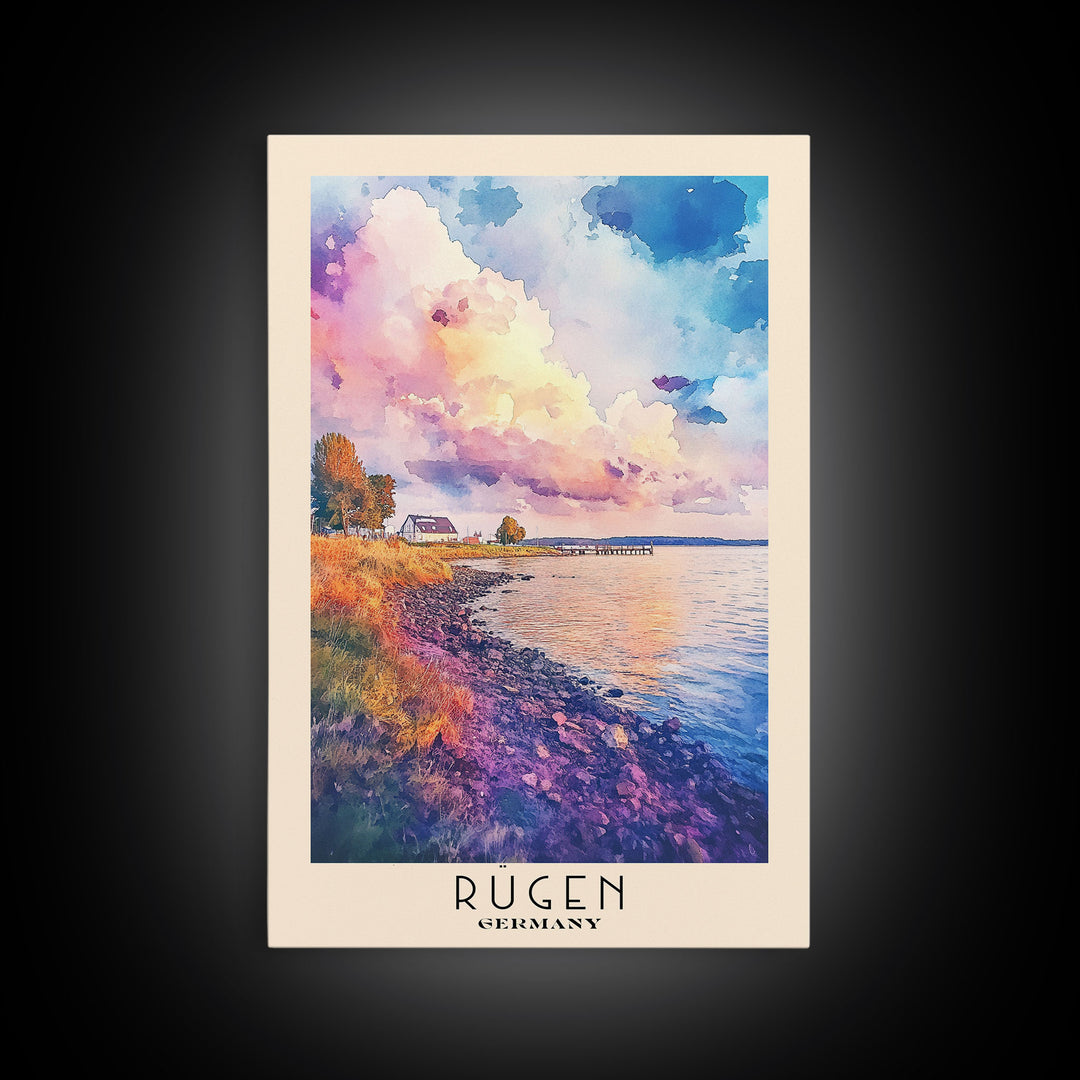 Rügen, Germany Watercolor Beach Print, Vacation Gift, Germany Wall Art, Framed Canvas Print, Framed Beach Painting