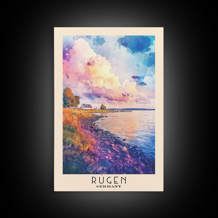Rügen, Germany Watercolor Beach Print, Vacation Gift, Germany Wall Art, Framed Canvas Print, Framed Beach Painting