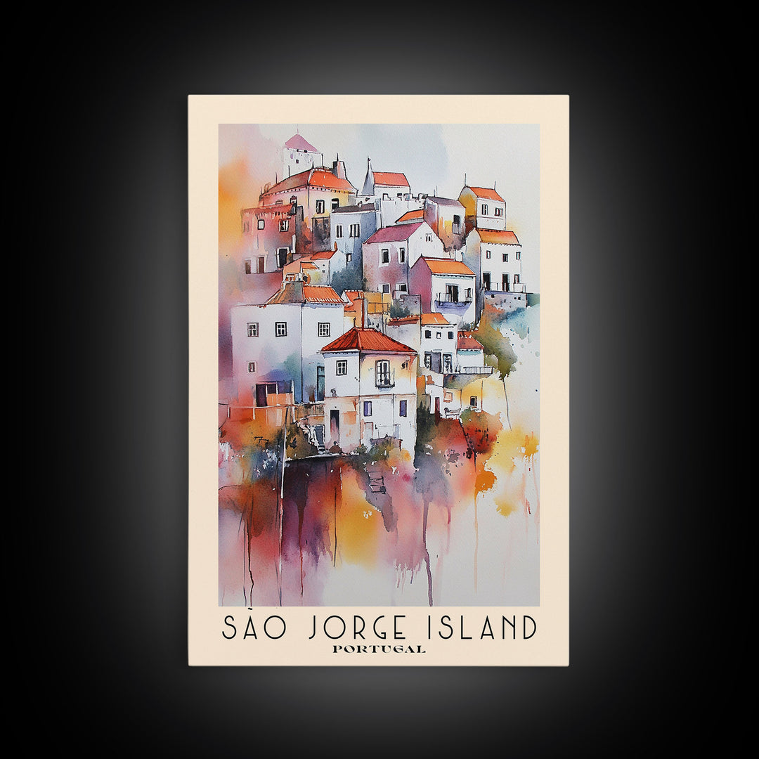 São Jorge Island, Portugal Watercolor Beach Print, Vacation Gift, Portugal Wall Art, Framed Canvas Print, Framed Beach Painting