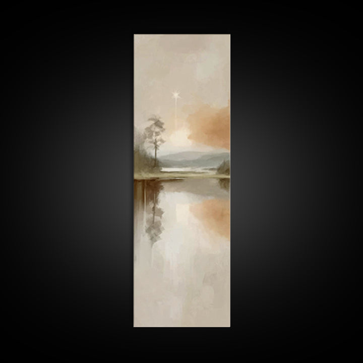 Star Over Stillness – Framed Canvas Print – Christian Wall Art – Christian Art Canvas – Moody Christmas Art – Narrow Art