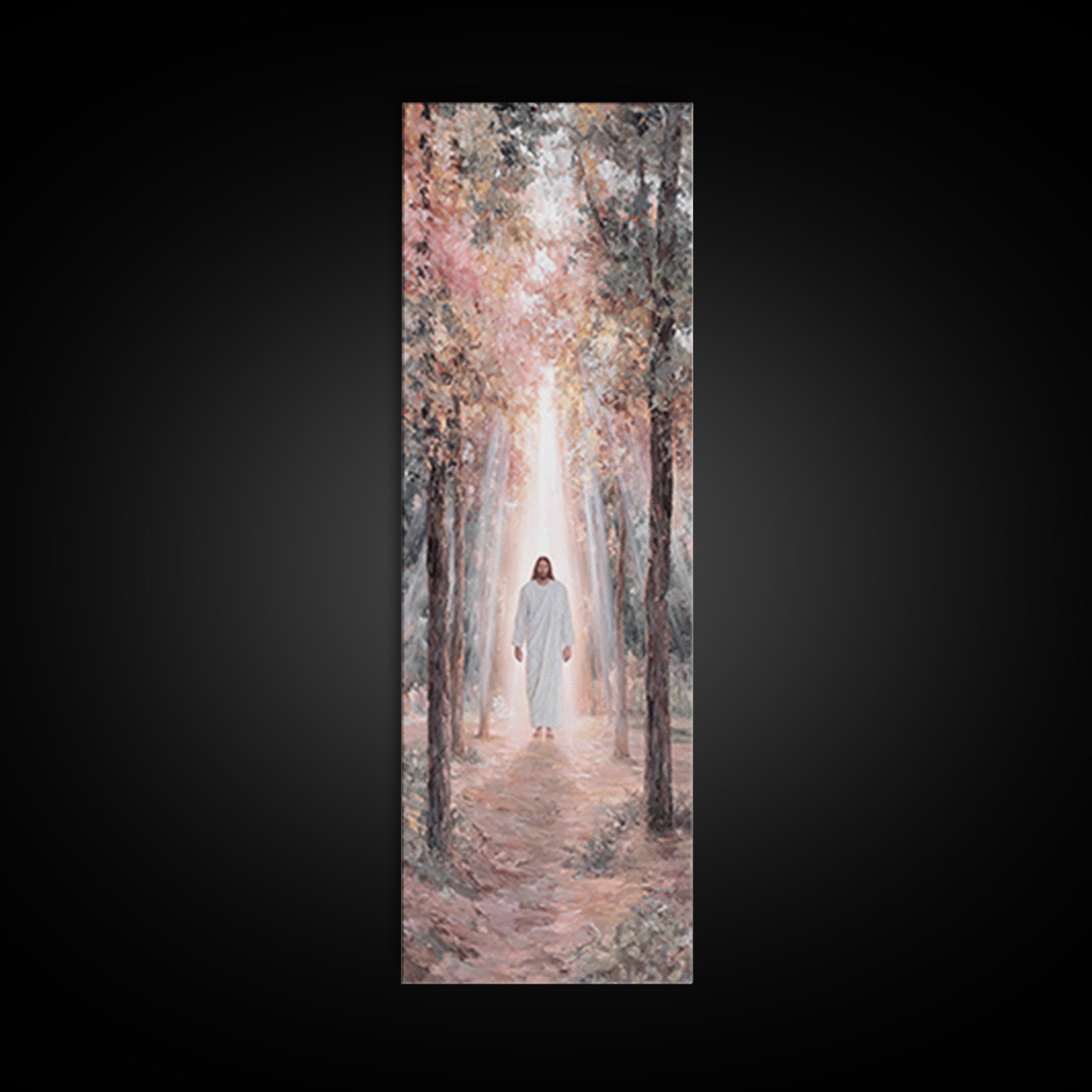 Pathway Of Holy Light – Framed Canvas Print – Christian Art Canvas – Jesus Painting – Christian Wall Art – Narrow Art – Christian Christmas
