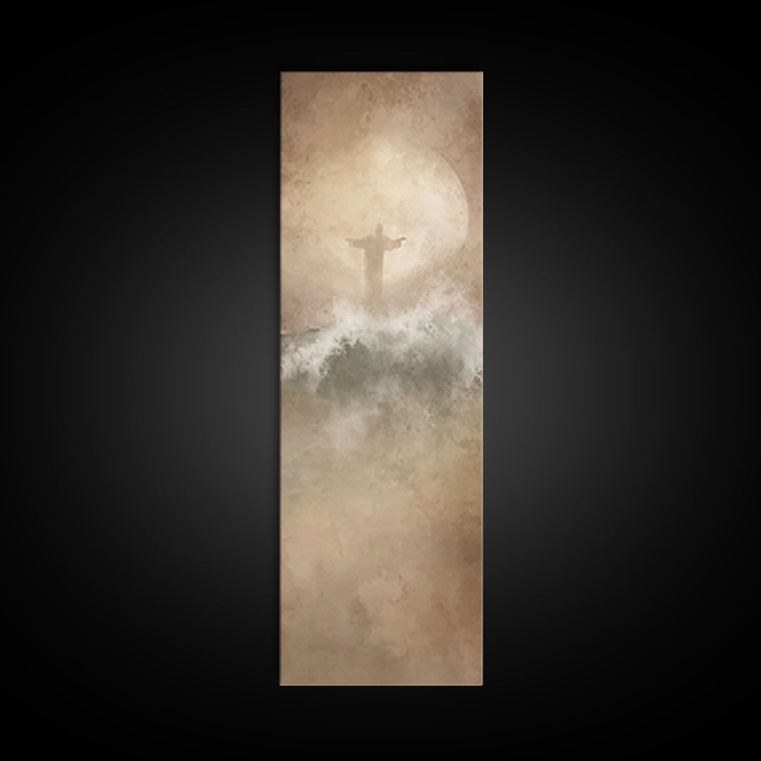 Waves Of Peace, Framed Canvas Print, Skinny Art, Christian Wall Art, Jesus Painting, Christian Art Canvas