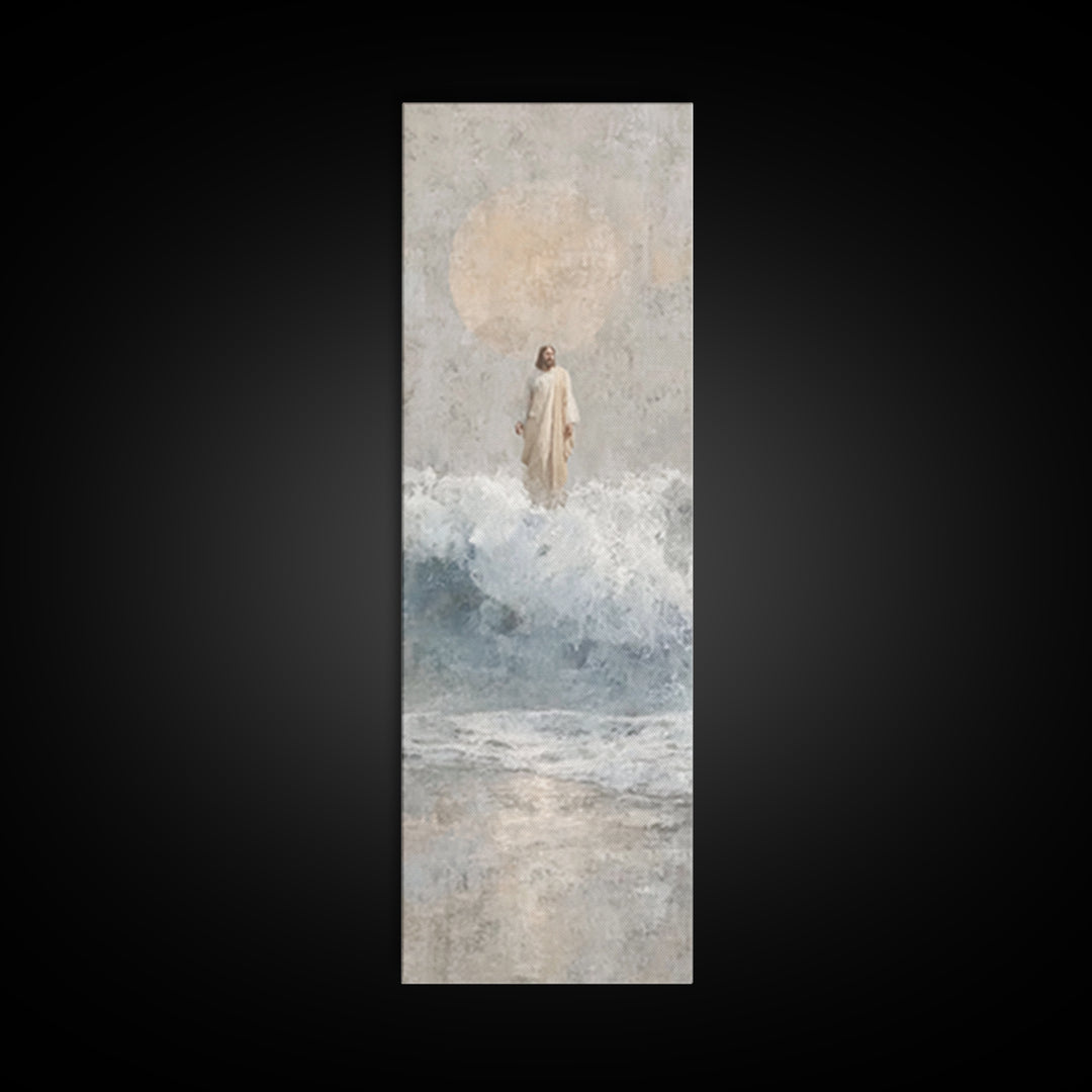 Serene Sea Path, Framed Canvas Print, Narrow Art, Jesus Painting, Christian Wall Art, Christian Art Canvas