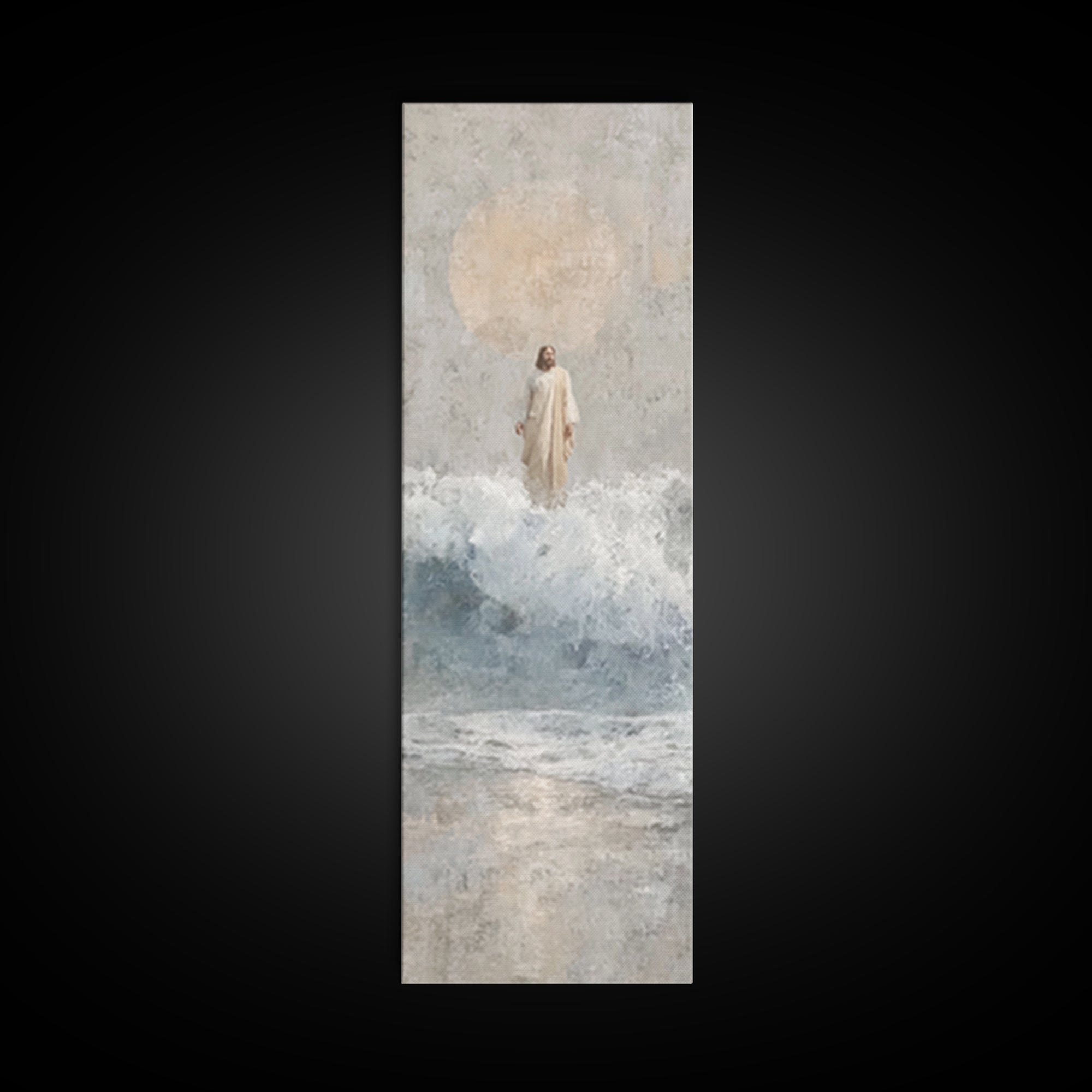 Serene Sea Path, Framed Canvas Print, Narrow Art, Jesus Painting, Christian Wall Art, Christian Art Canvas